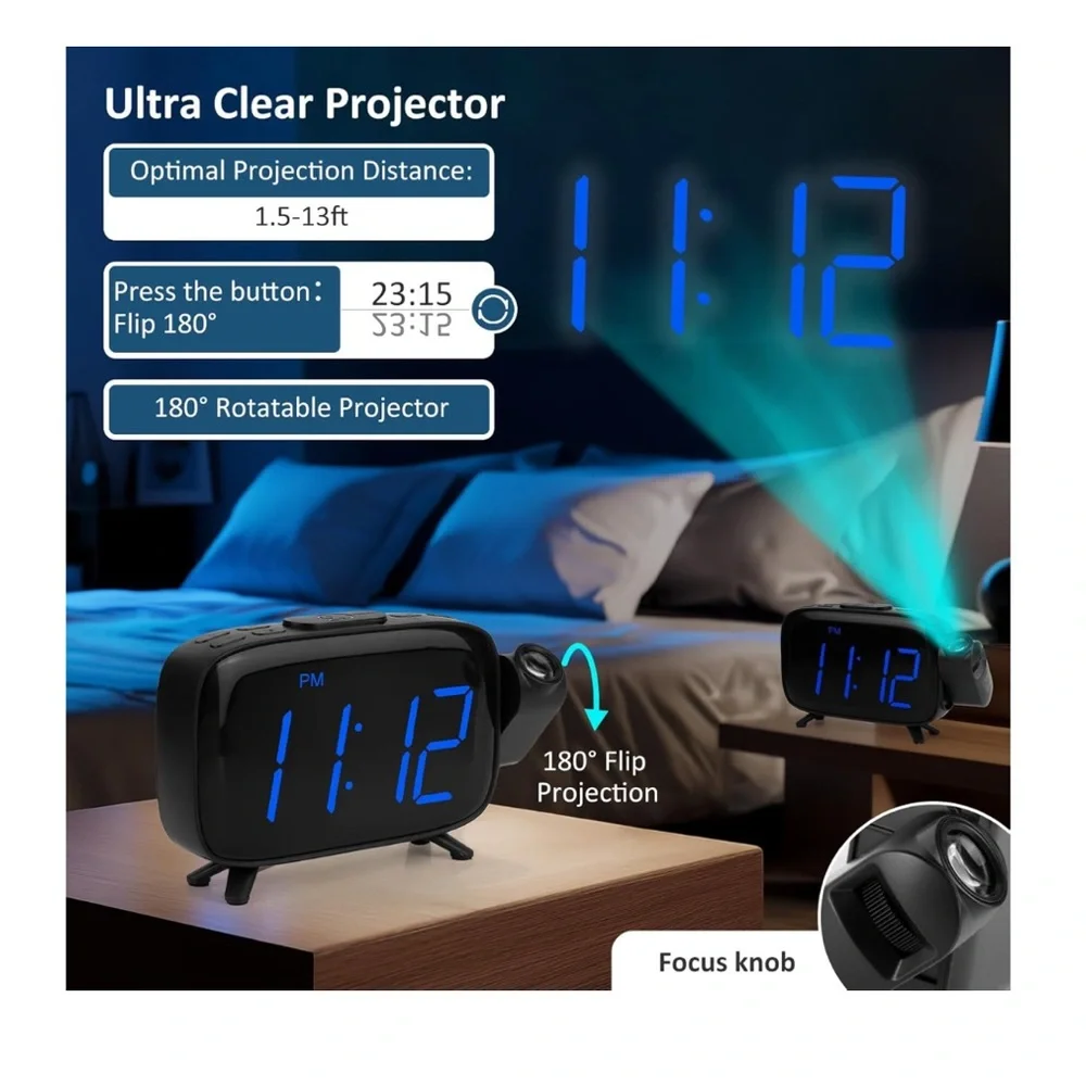 Digital‎ Projection Alarm Clocks for Bedrooms - Large LED Display